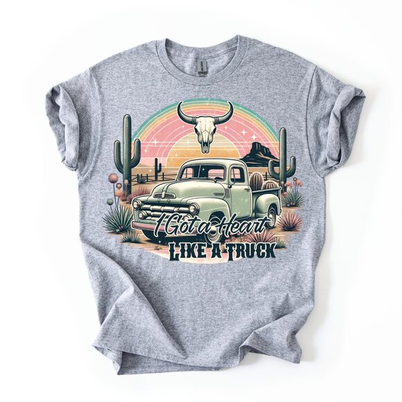 Western Country Music Tee Retro Truck Cowgirl Desert Rainbow Boho Graphic Shirt - Picture 2 of 4